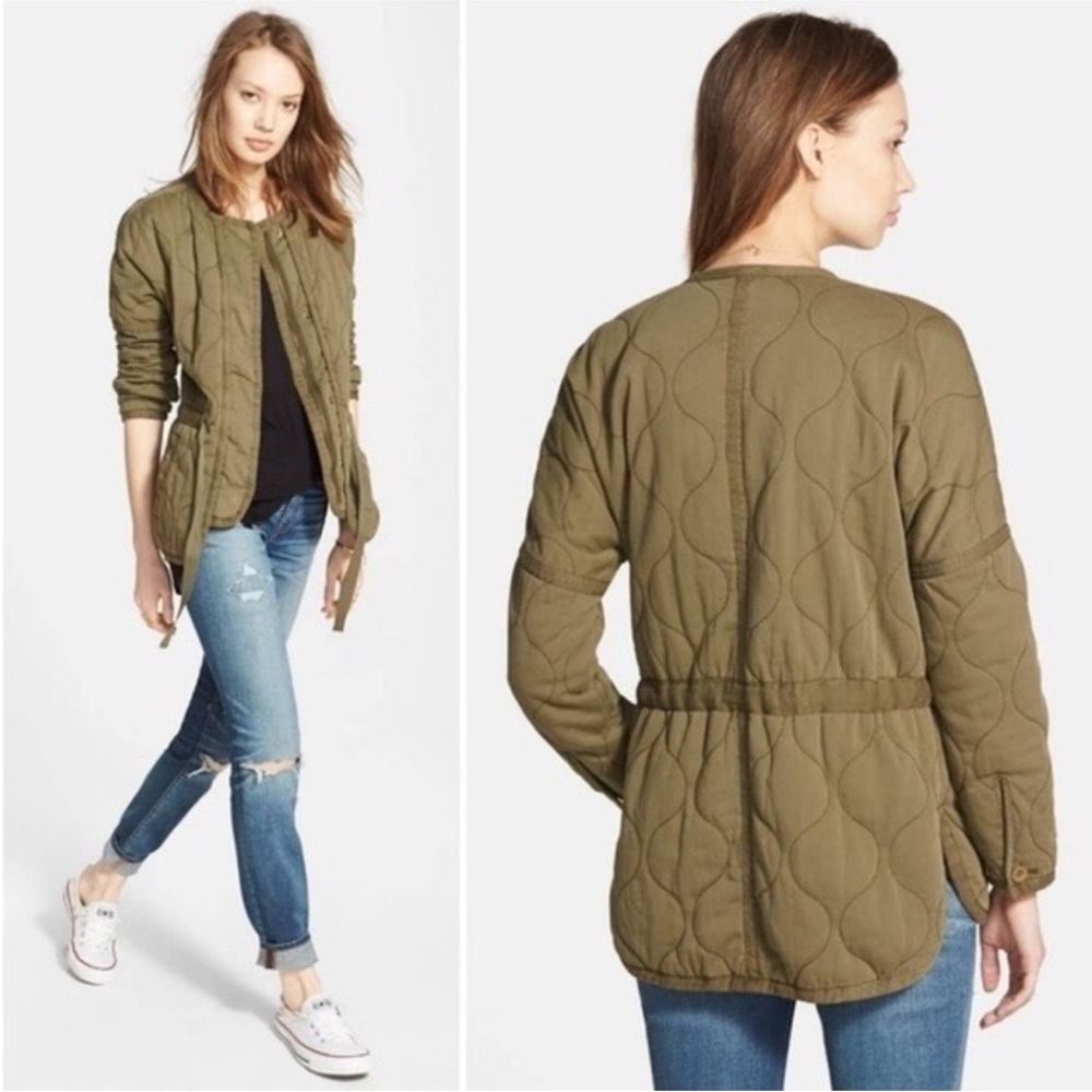 Madewell Quilted Drawstring Utility Jacket in Olive Green